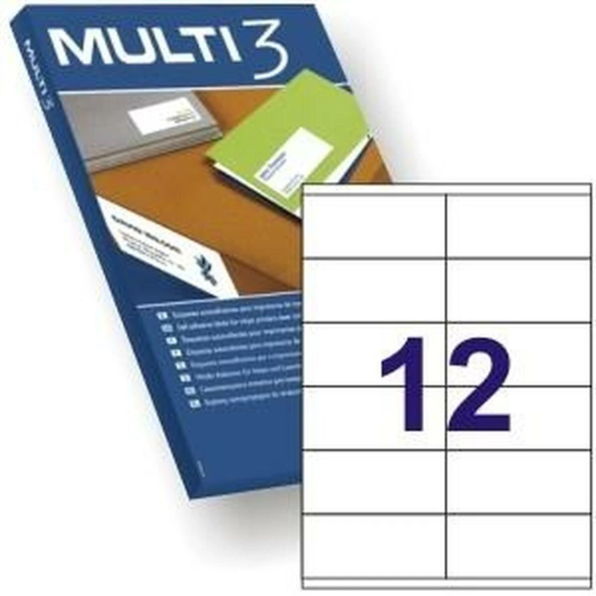Multi 3 Lipnios etiketės Multi3, A4, 105x48mm, 12 etikečių lape, 100 lapų, baltos spalvos