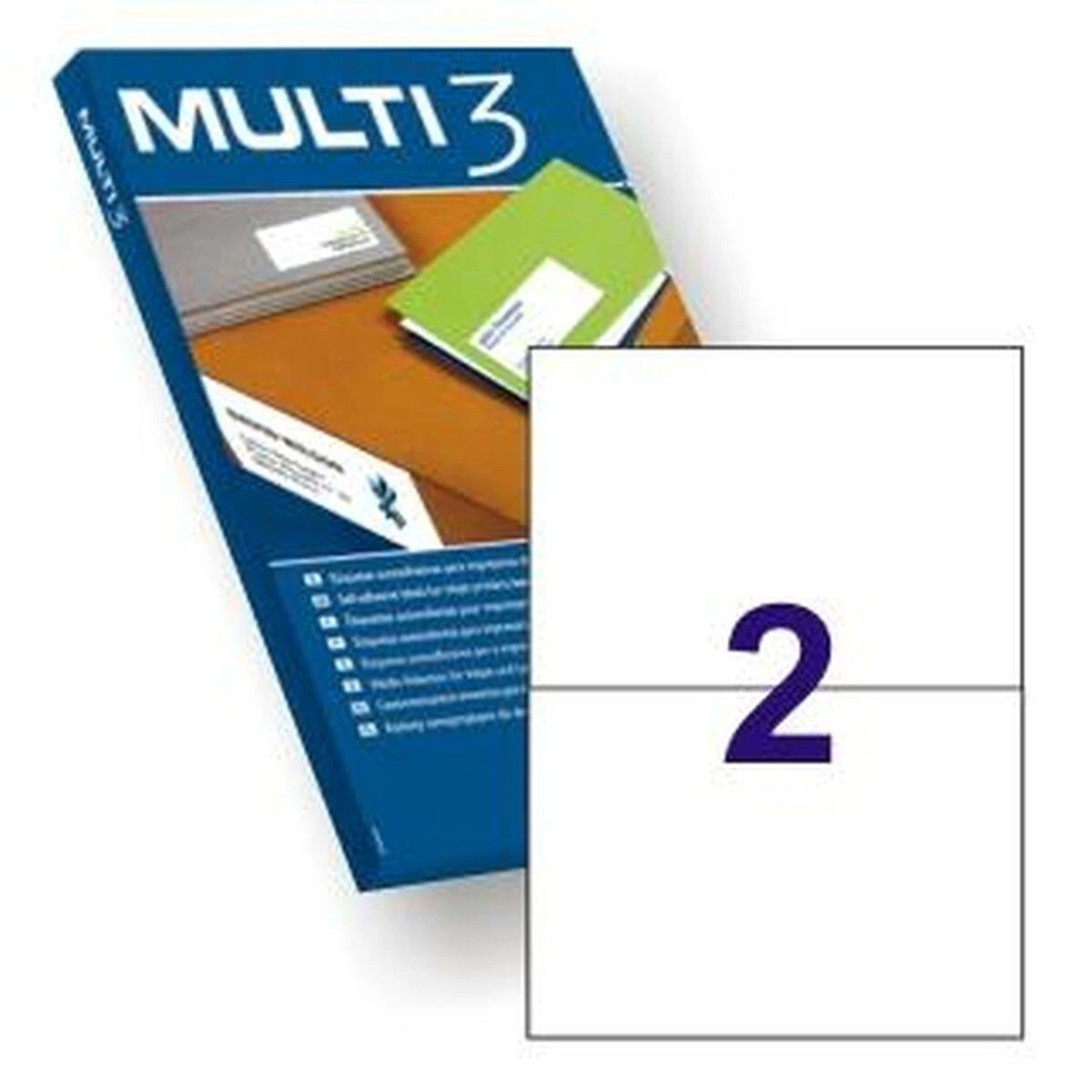 Multi 3 Lipnios etiketės Multi3, A4, 210x148mm, 2 etiketės lape, 100 lapų, baltos spalvos