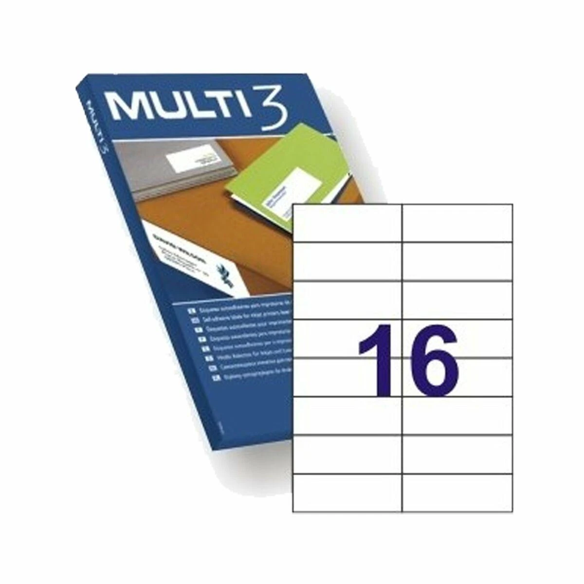 Multi 3 Lipnios etiketės Multi3, A4, 105x37mm , 16 etikečių lape, 100 lapų, baltos spalvos