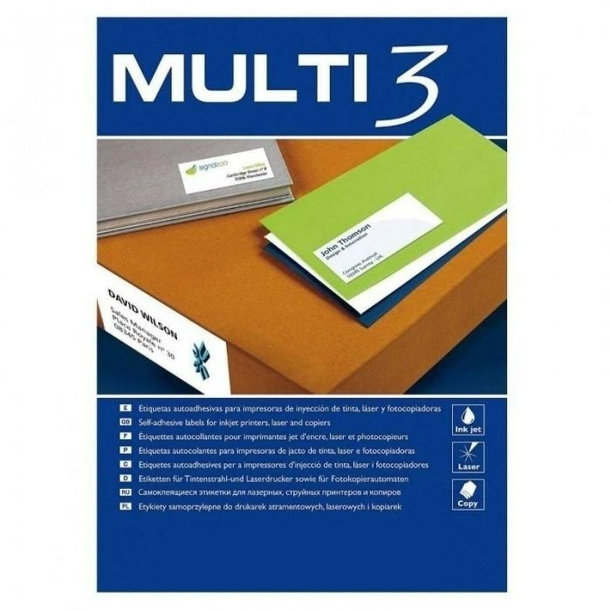 Multi 3 Lipnios etiketės Multi3, A4, 70×50.8mm, 15 etikečių lape, 100 lapų, baltos spalvos