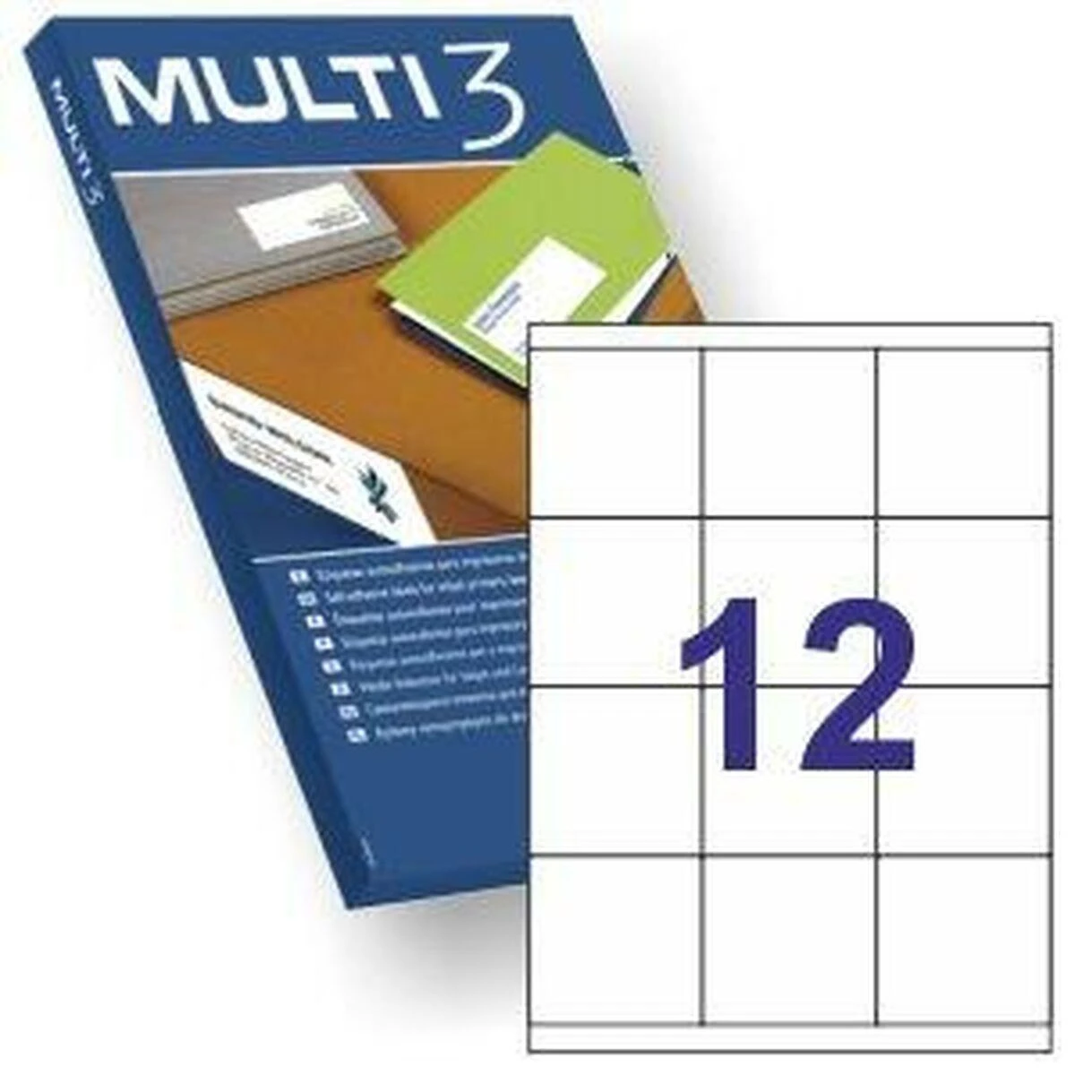 Multi 3 Lipnios etiketės Multi3, A4, 70×67,7mm, 12 etikečių lape, 100 lapų, baltos spalvos