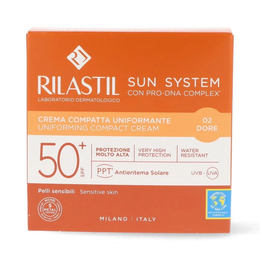 kreminis makiažo pagrindas su apsauga nuo saulės Rilastil Sun System Uniform Compact Kreminis Spf50+ atspalvis 02 Dore 10g