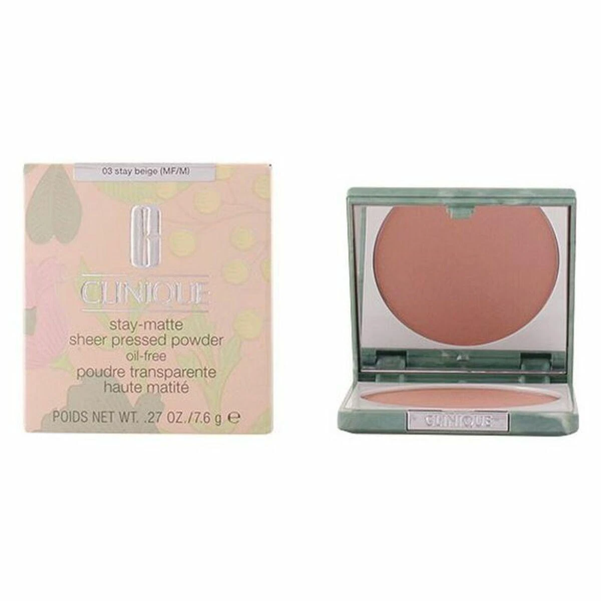 Clinique Stay Matte Sheer Pressed Powder kompaktinė pudra, atspalvis: 03 Stay rusvai gelsvas, 7.6 g