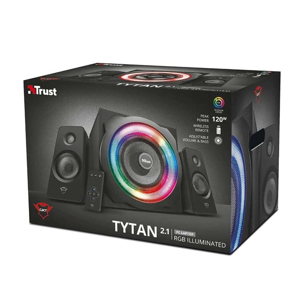 Kompiuterio kolonėlės Speaker Set Trust GXT 629 Tytan 2.1 RGB 22944 (2.1, juodos spalvos)