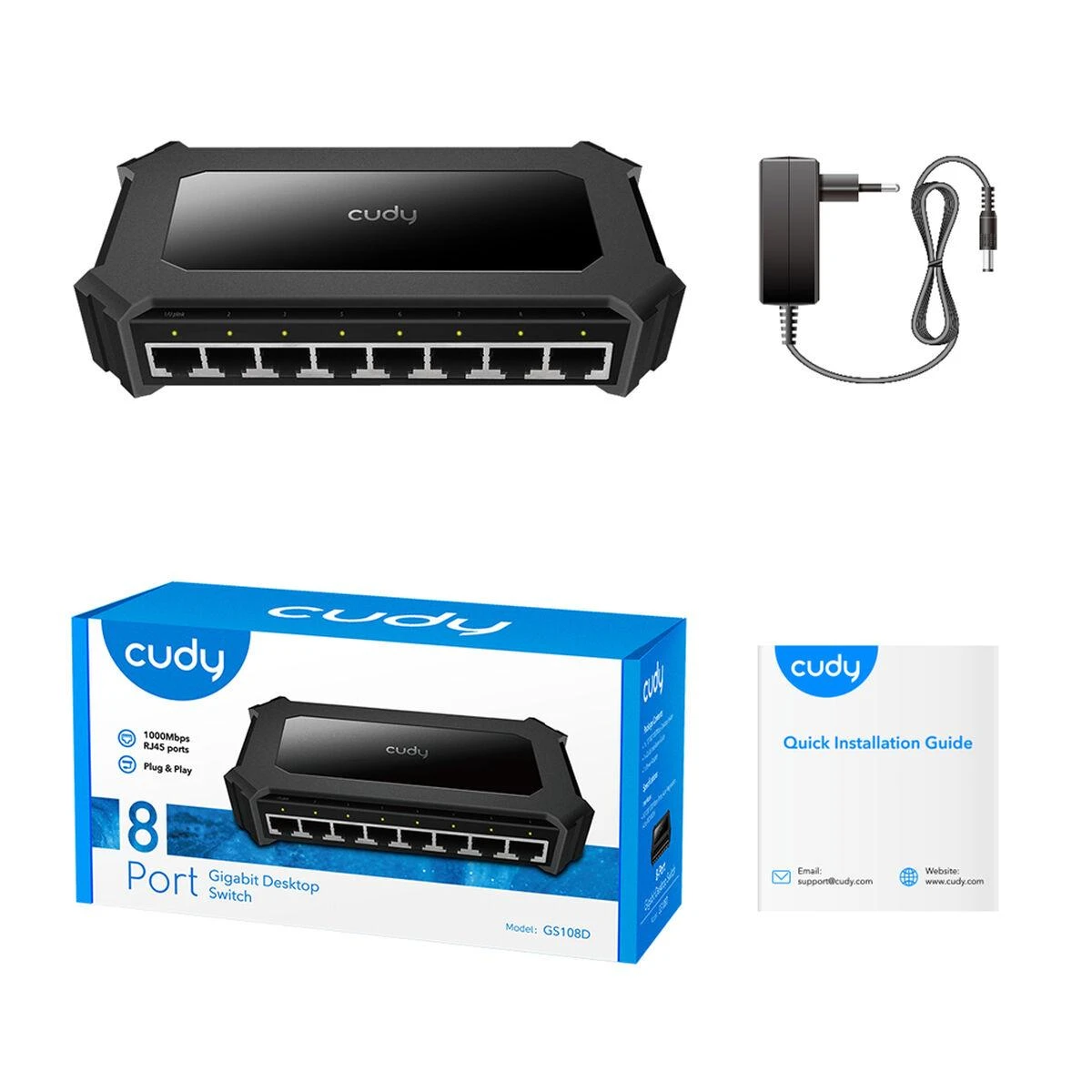 Šakotuvas Tinklo Įranga - Cudy Jungiklis GS108D 8-Port 1Gbps 150x80x65mm