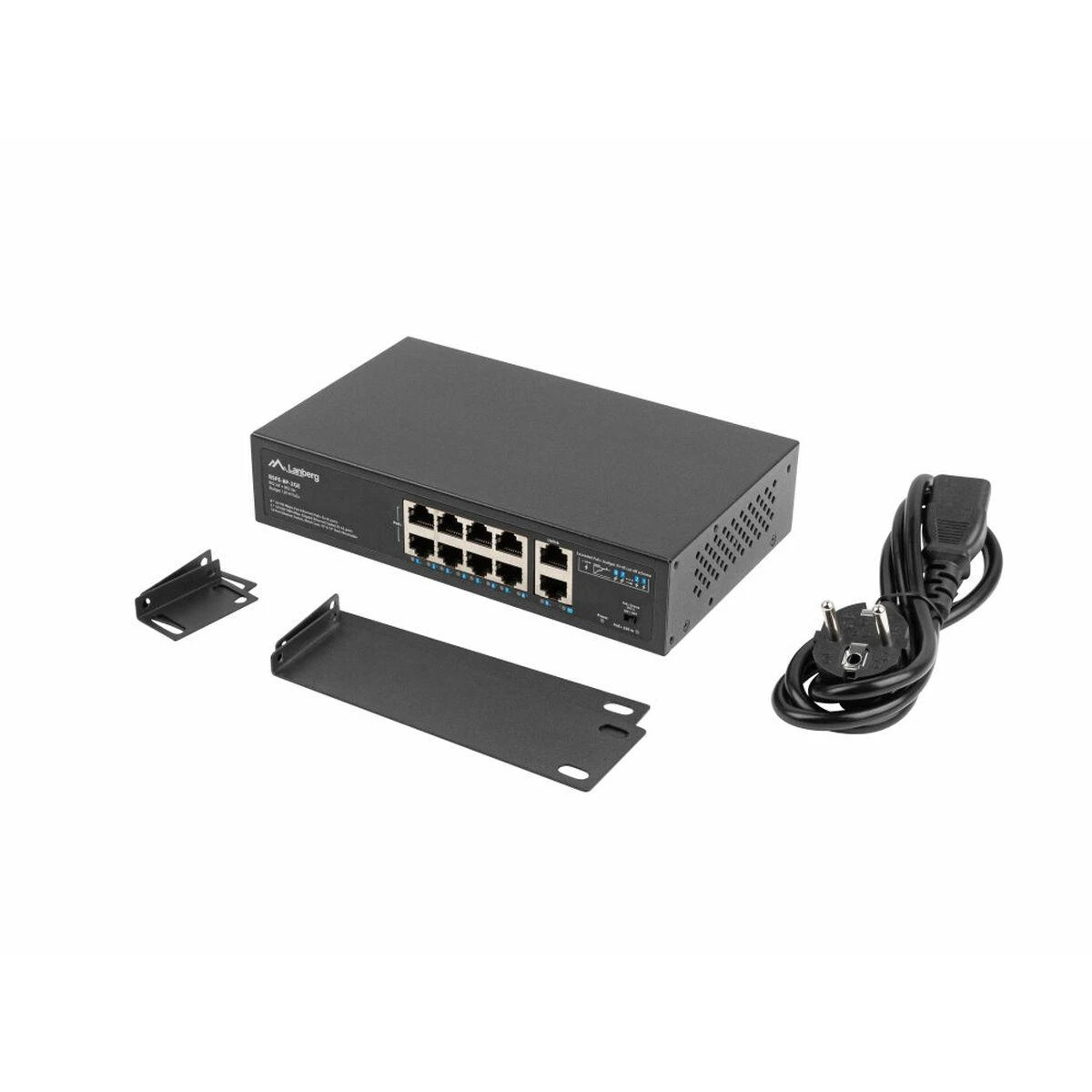 Šakotuvas LANBERG jungiklis PoE 19 colių 10 prievadų 100MB 8 jungtys PoE 30W/prievadas max 120w RSFE-8P-2GE nevaldomas