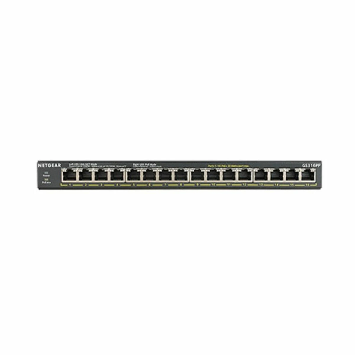 Šakotuvas Netgear GS316PP Ne-valdomas Gigabit Ethernet (10/100/1000) Juoda Maitinimas per Eternetą (PoE)