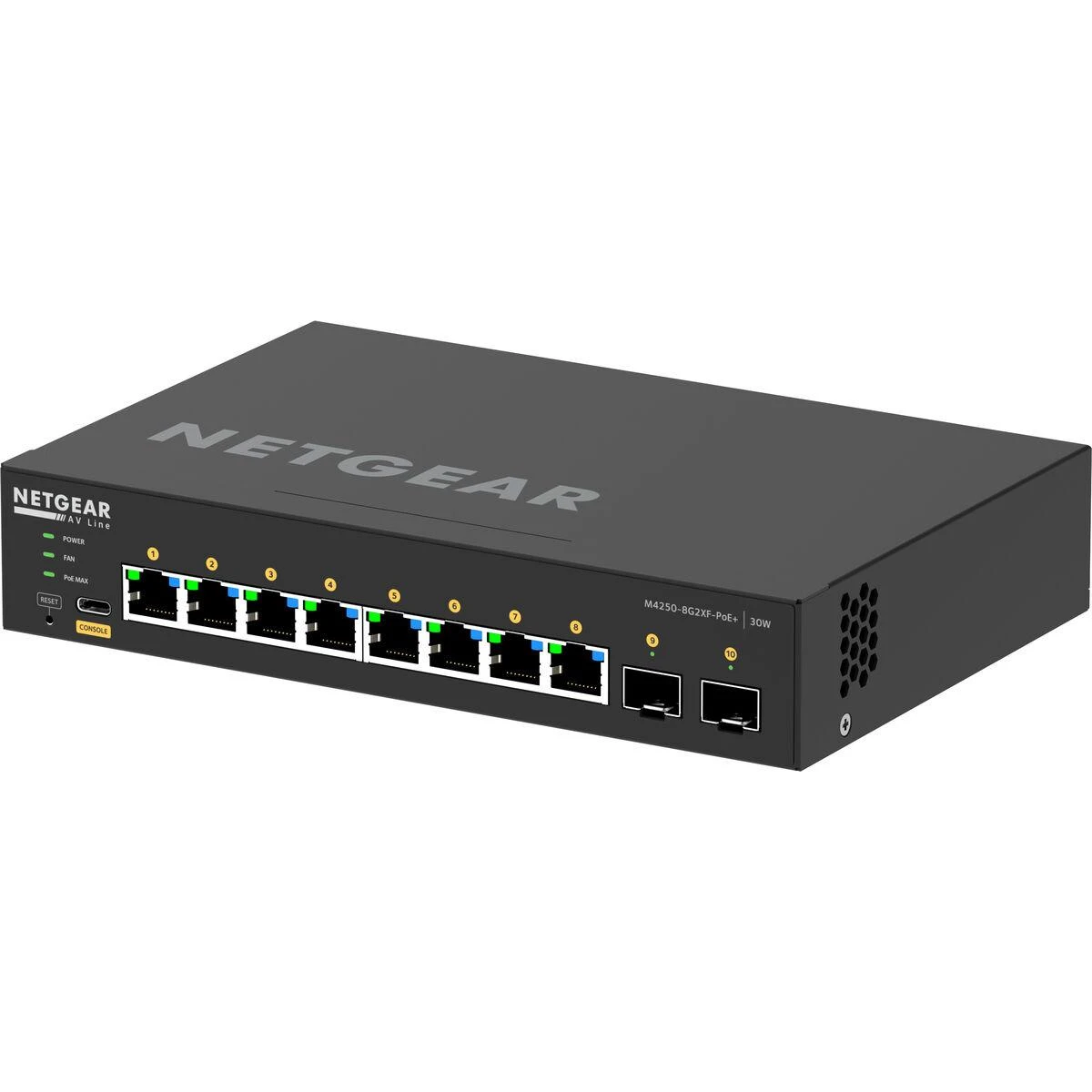Šakotuvas Komutatorius - NETGEAR 8x1G PoE+ 220W 2xSFP+ Juodas