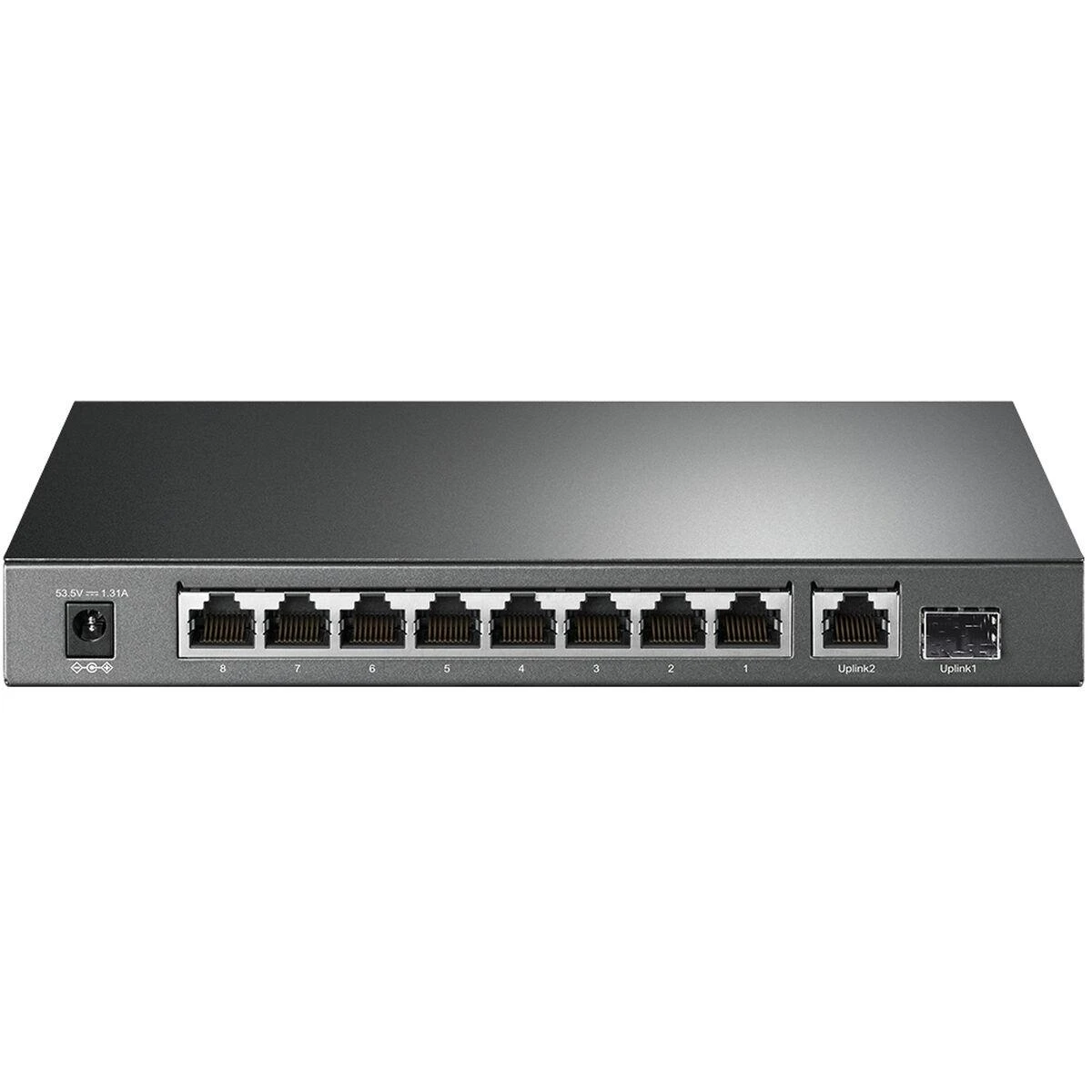 Šakotuvas TP-LINK 10 prievadų Gigabit PoE+ jungiklis 8 Gigabit PoE+ prievadai, 1 Gigabit RJ45 prievadai ir 1 Gigabit SFP lizdai 802.3at/af 63W PoE galia