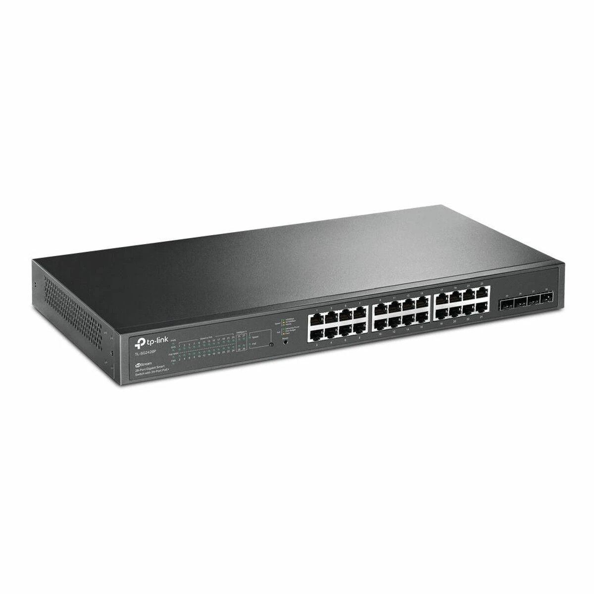 Šakotuvas TP-LINK | „JetStream“ 28 prievadų gigabito išmanusis komutatorius | TL-SG2428P | Valdomas žiniatinklyje | Montuojamas prie stovo | SFP jungčių kiekis: 4 | PoE+ jungčių kiekis: 24 | Maitinimo šaltinio tipas: vienas