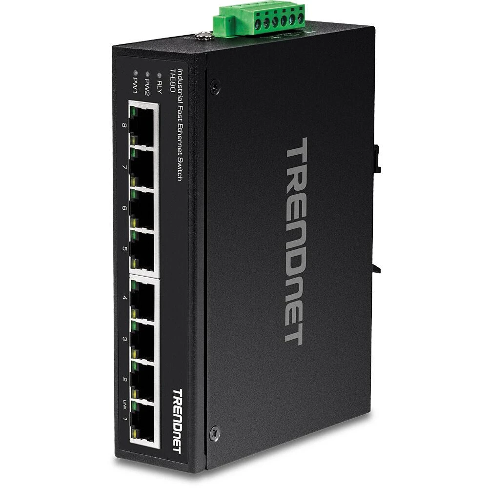 Šakotuvas TRENDnet pramoninis komutatorius, 8 prievadų greitas Ethernet L2, DIN bėgelis