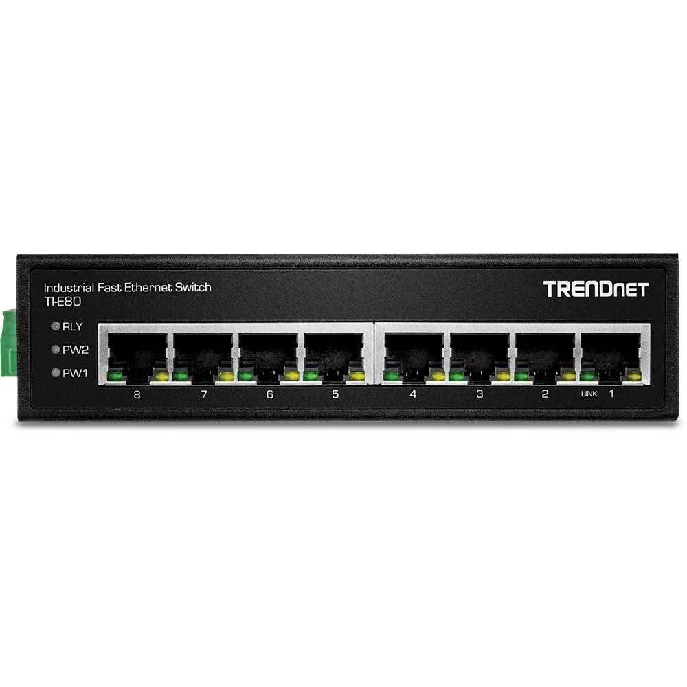 Šakotuvas TRENDnet pramoninis komutatorius, 8 prievadų greitas Ethernet L2, DIN bėgelis