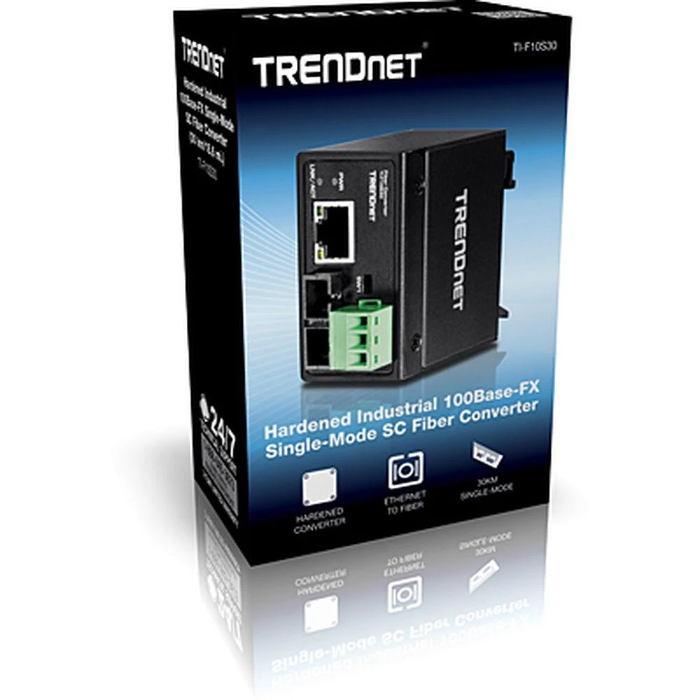 TRENDnet 100Base-FX SM šviesolaidinis keitiklis. SC, 30 km, IP 30 (TI-F10S30)