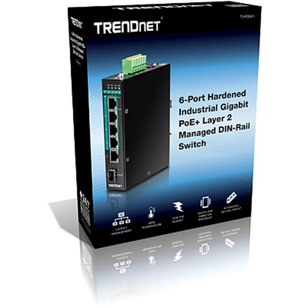 Šakotuvas Carruzzo Trendnet TI-PG541i Valdomas L2+ Gigabit Ethernet (10/100/1000) Maitinimas per Eternetą (PoE) Juoda