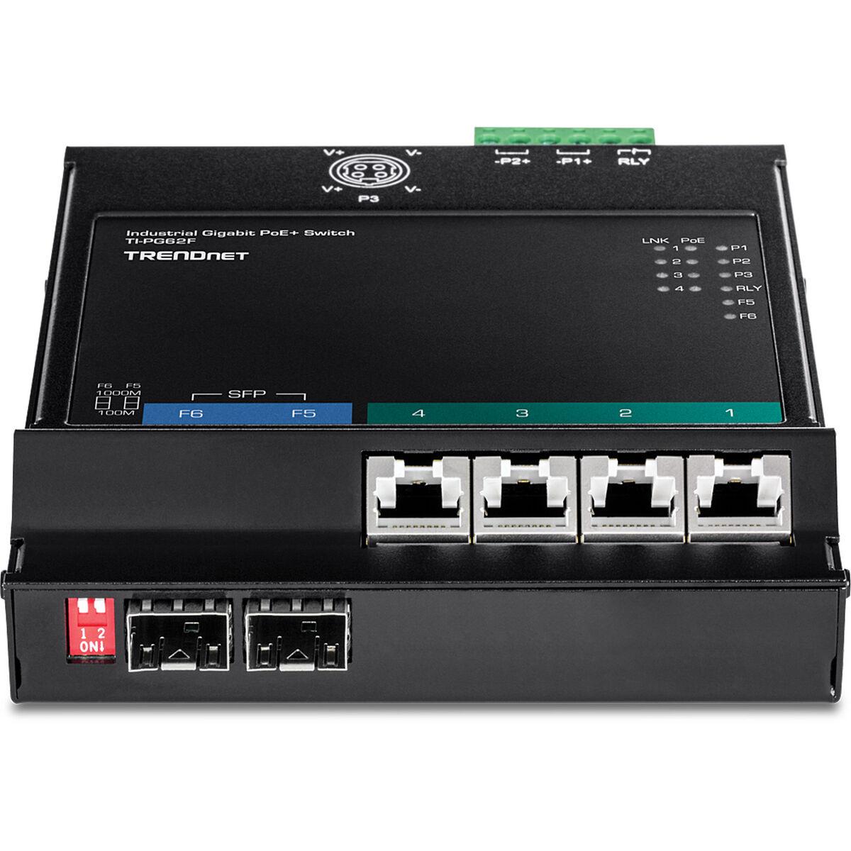 Šakotuvas TRENDnet 6 jungčių pramoninis Gigabit PoE+ WallMount priekinis Acc.
