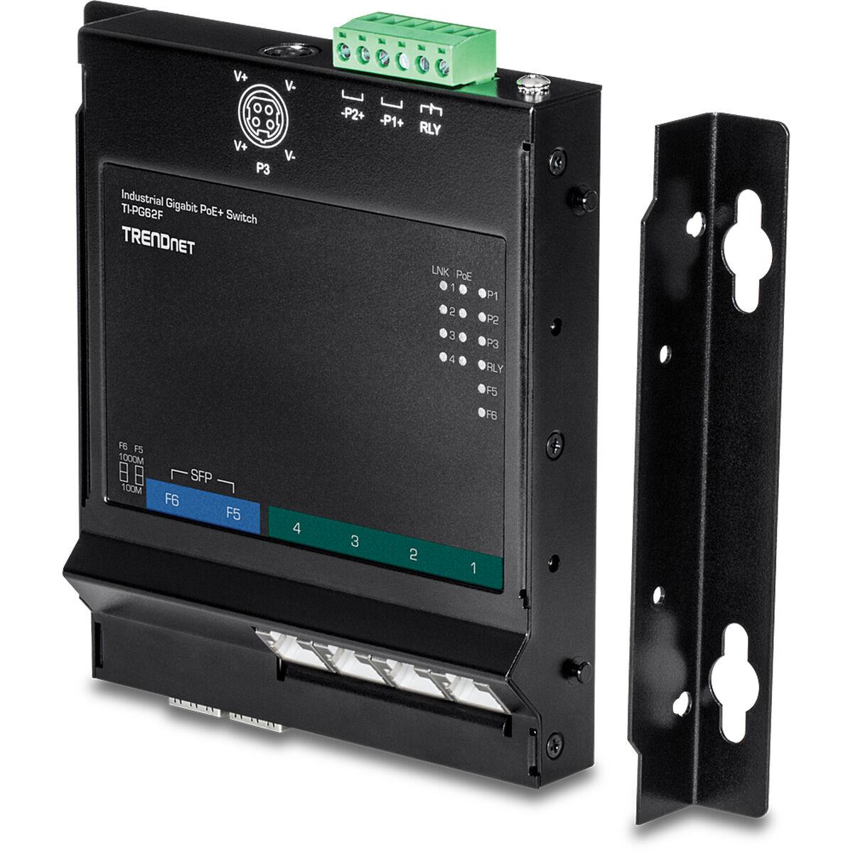 Šakotuvas TRENDnet 6 jungčių pramoninis Gigabit PoE+ WallMount priekinis Acc.