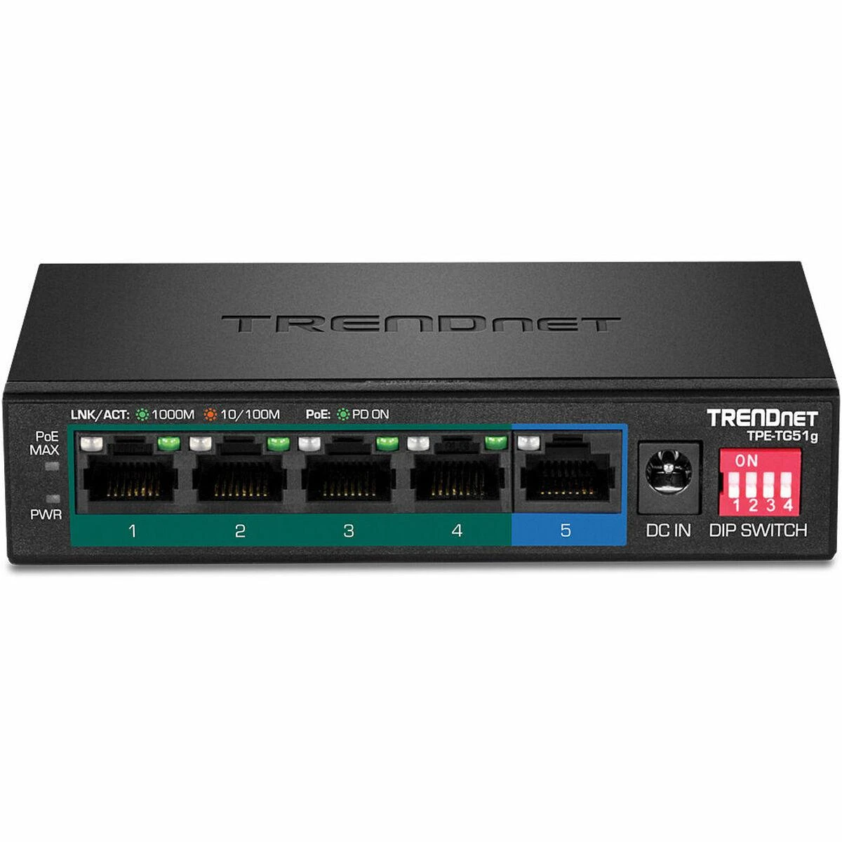 Šakotuvas TRENDnet 5 prievadų gigabito PoE+ komutatorius (TPE-TG50G)