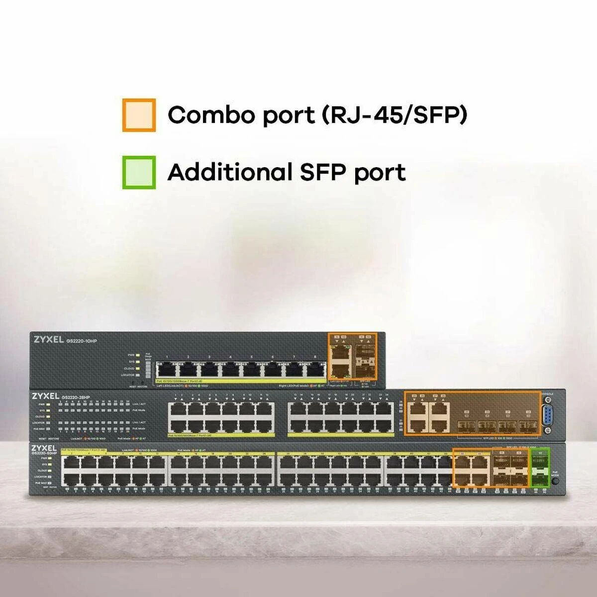 Šakotuvas ZYXEL GS2220-10HP, ES REGIONAS, 8 PRIEVADŲ GBE L2 POE KOMUTATORIUS SU GBE UPLINK (1 METŲ NCC PRO PACK LICENCIJA) (5 METŲ GARANTIJA)