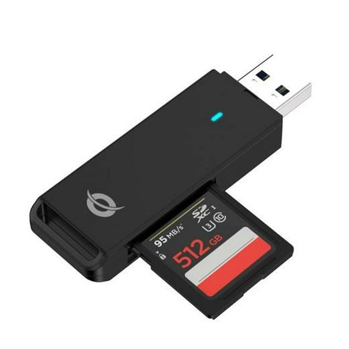 Juodas SD kortelių skaitytuvas su USB 3.0 jungtimi