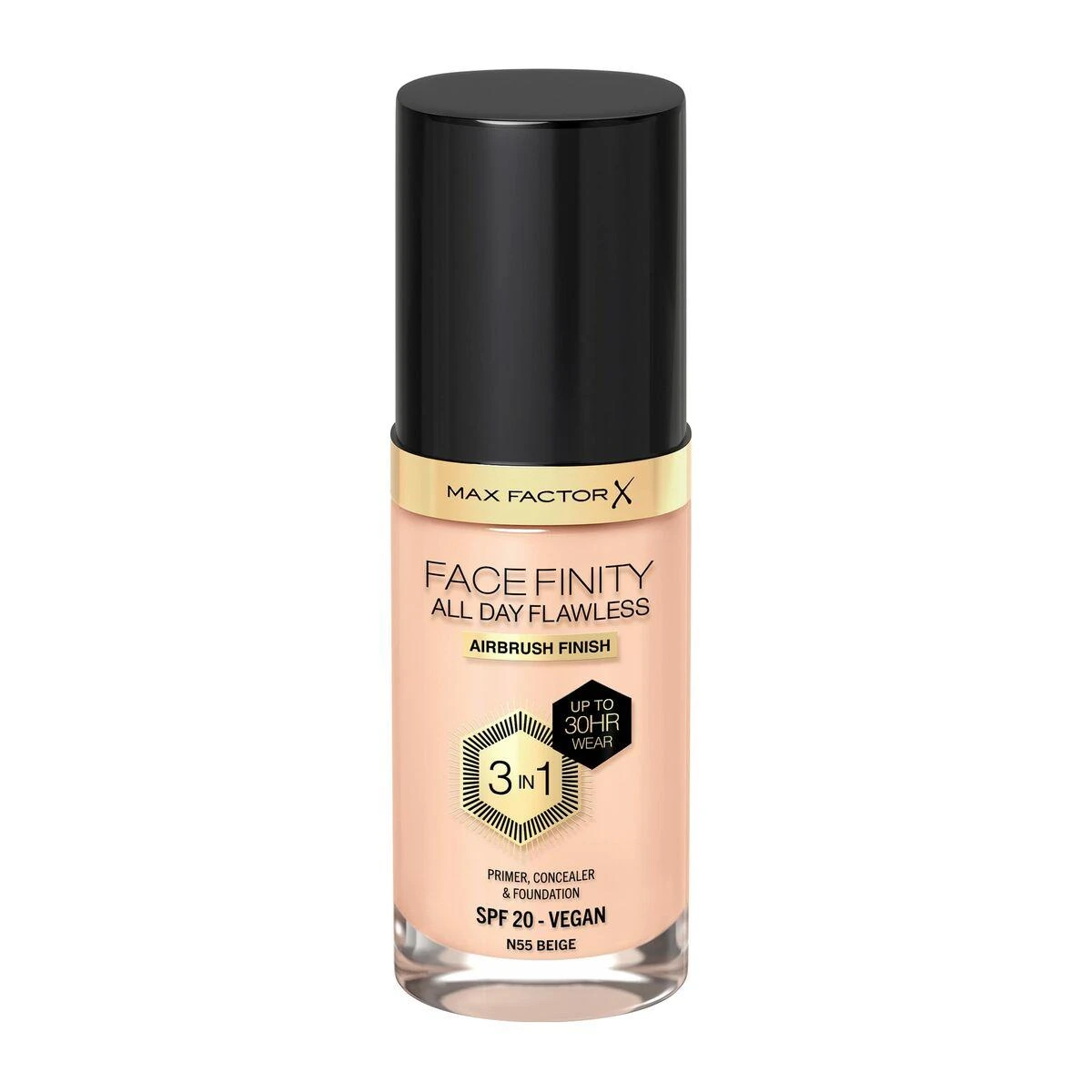 "Max Factor Facefinity 3in1" Maskuoklis ir makiažo pagrindas 55-rusvai gelsvas" 30ml