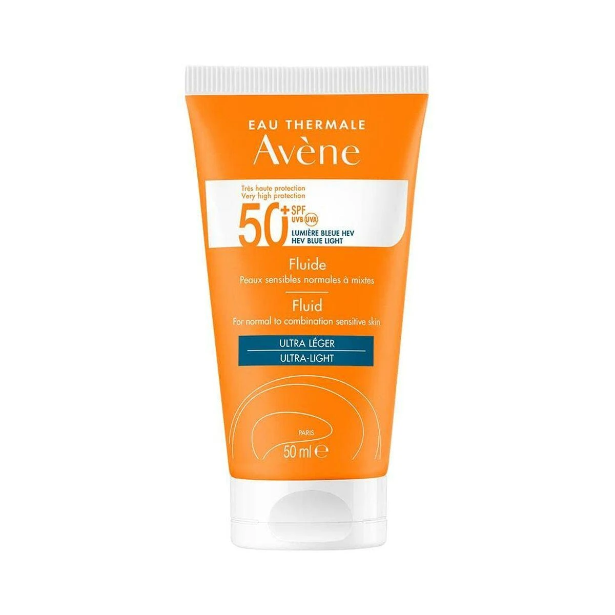 aukšto lygio apsaugos priemonė nuo saulės jautriai normaliai mišriai odai Avène Fluid SPF50+ 50ml