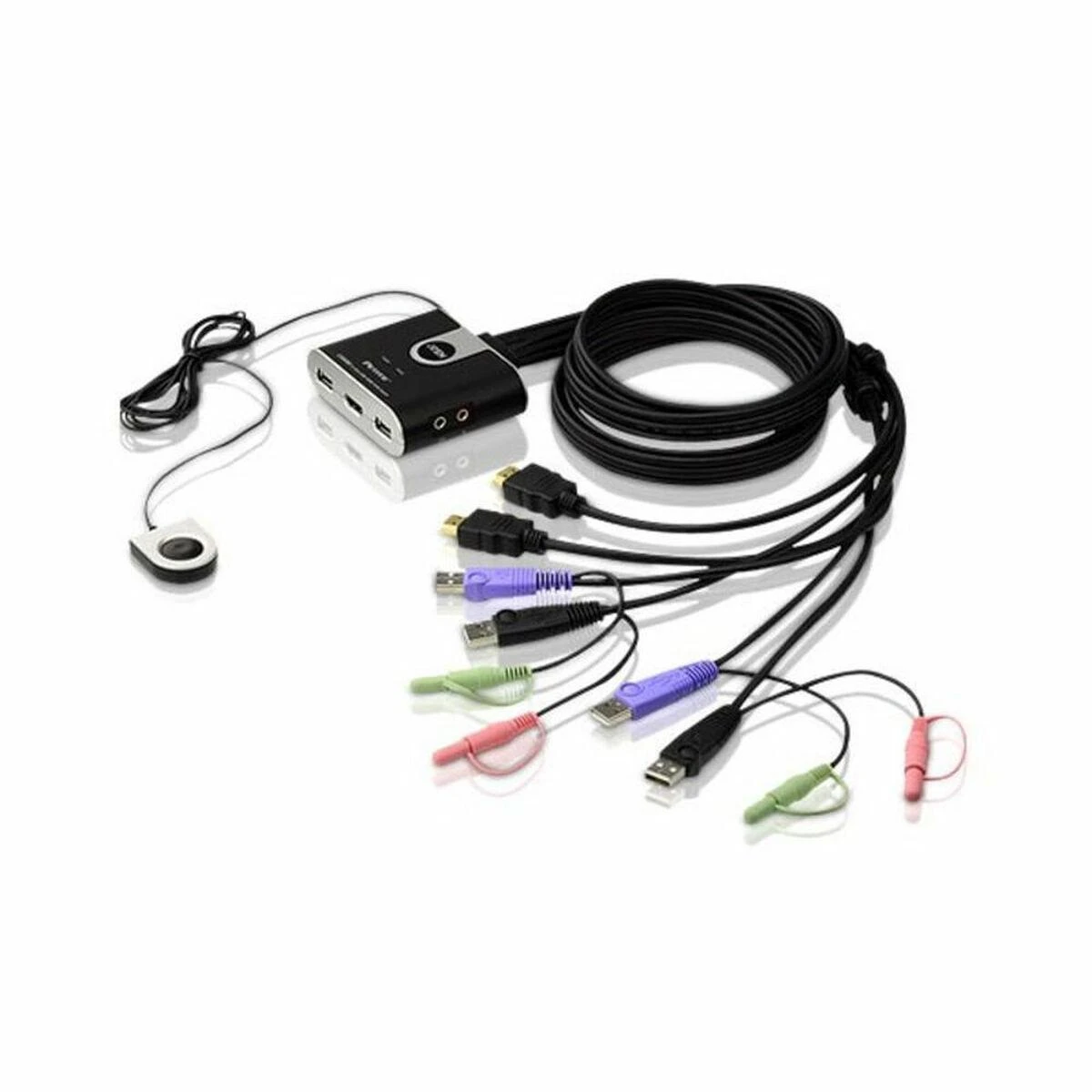 Aten 2 prievadų USB HDMI/garso kabelio KVM jungiklis su nuotolinio prievado parinkikliu | Aten