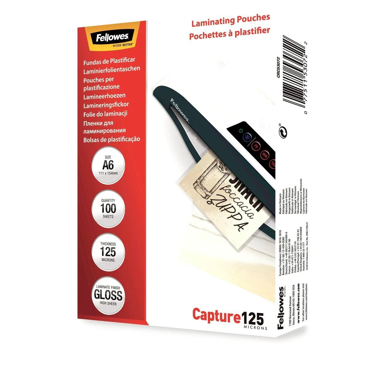 Fellowes Laminavimo popierius A6 Glossy 125micron