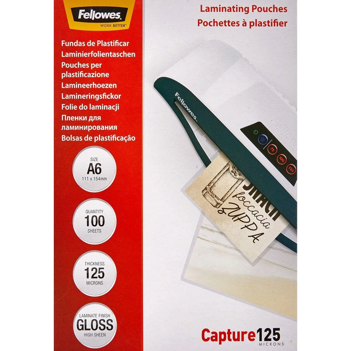 Fellowes Laminavimo popierius A6 Glossy 125micron