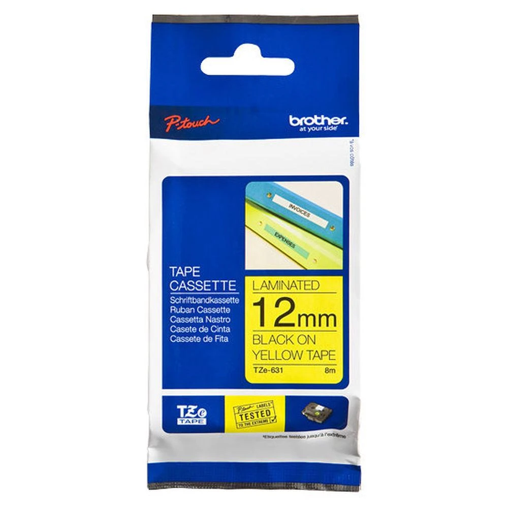Brother | TZe-631 Laminated Tape | Juodas on Geltona | TZe | 8 m | 1.2 cm