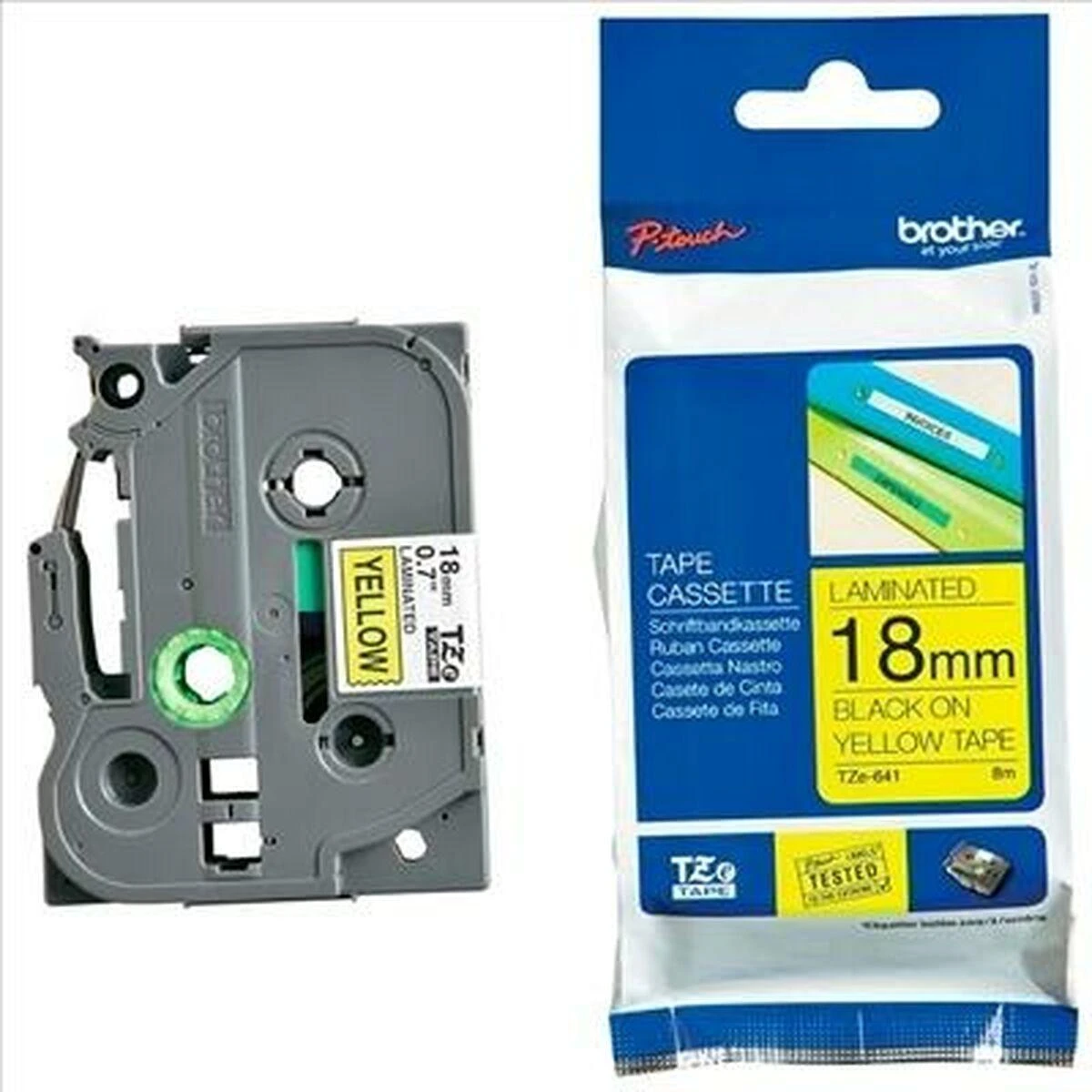 Brother | TZe-S641 Strong Adhesive Laminated Tape | Juodas on Geltona | TZe | 8 m | 1.8 cm