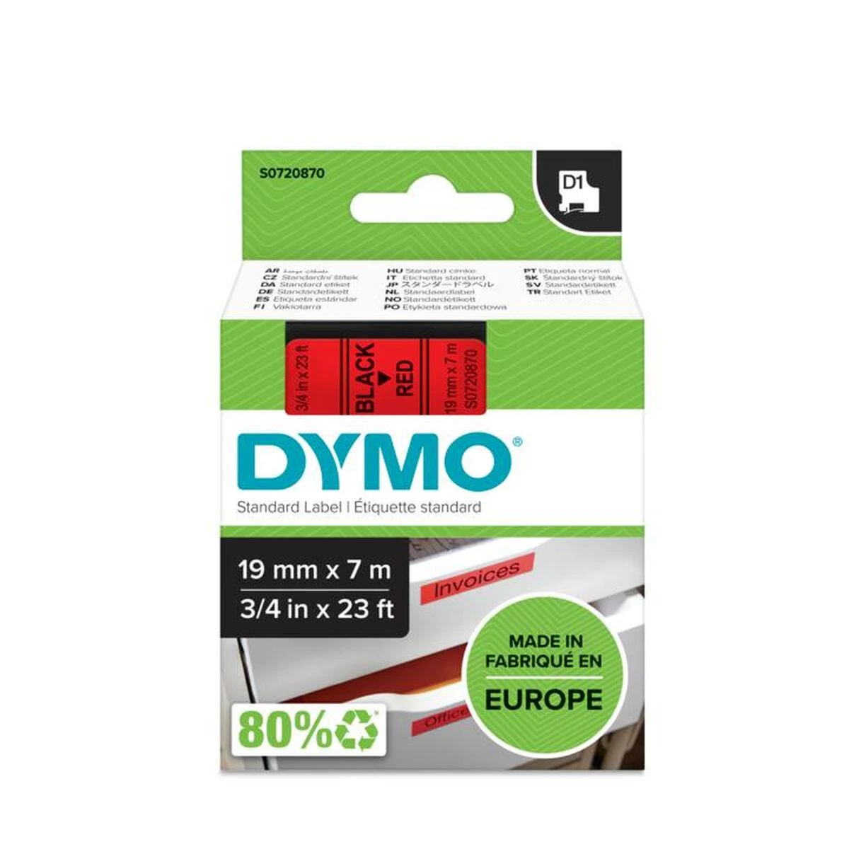 Dymo ETIKETĖ D1 19mmx7m Juodas / Raudonas S0720870