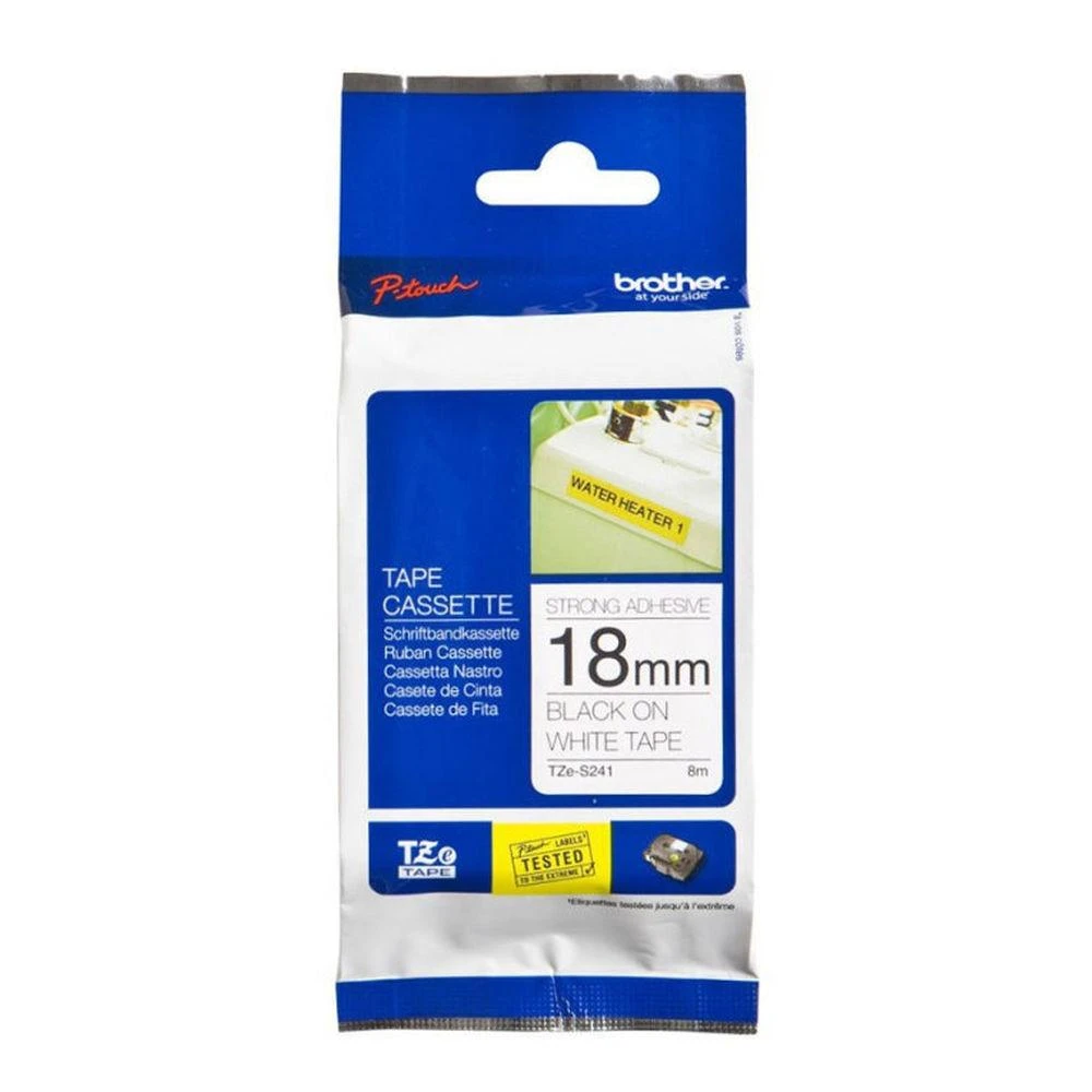 Brother | TZe-S241 Strong Adhesive Laminated Tape | Juodas on Baltas | TZe | 8 m | 1.8 cm