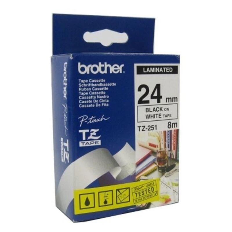 Brother | TZ-251 Laminated Tape | Juodas on Baltas | TZe | 8 m | 2.4 cm