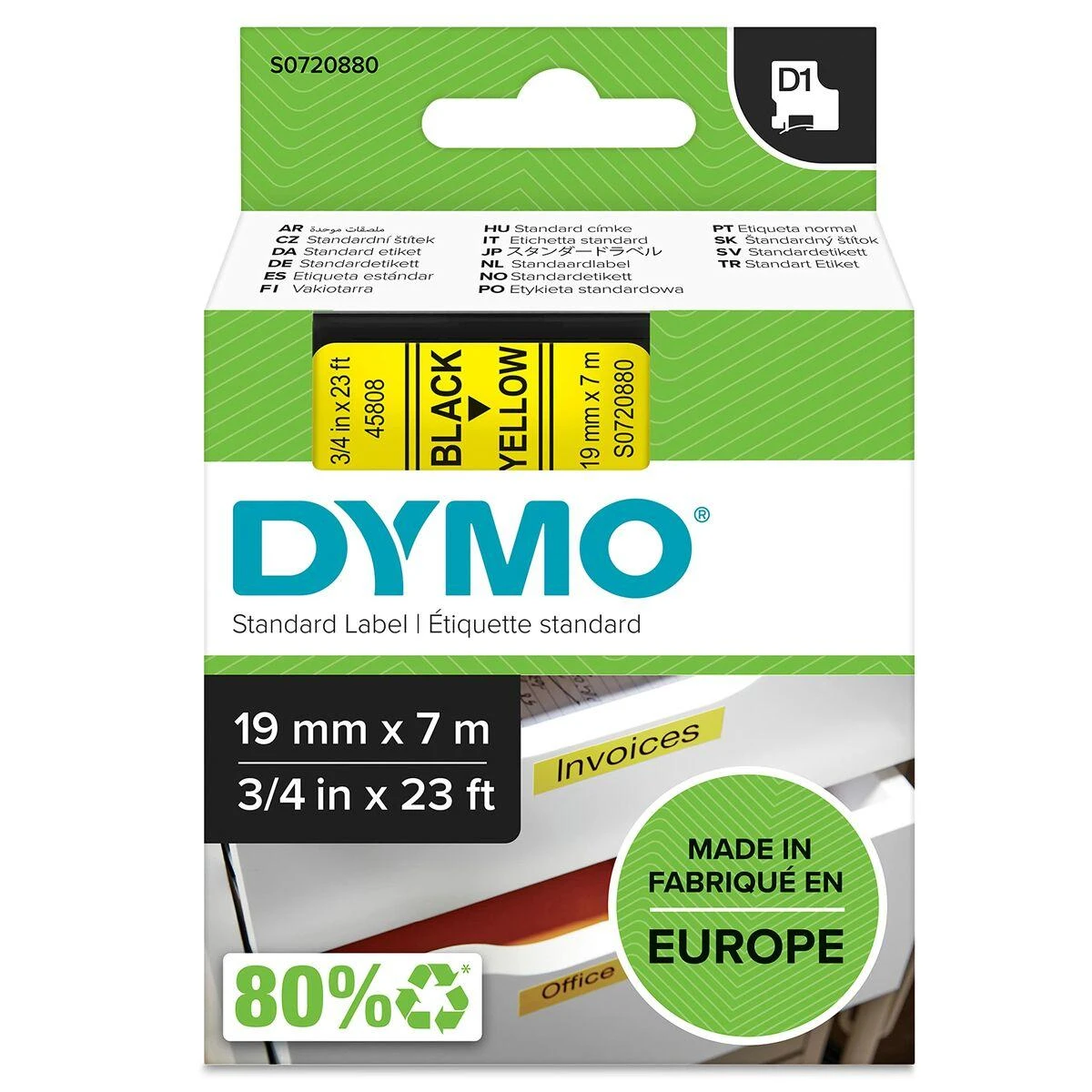 Dymo juosta S0720880 (juoda ant geltonos) D1 tipo