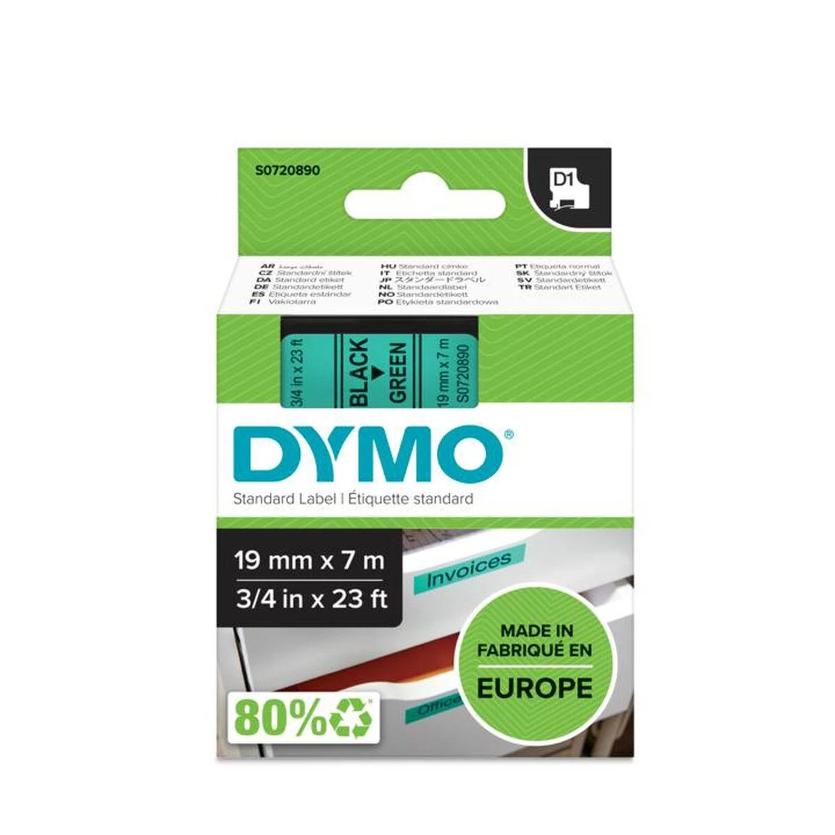 Dymo juosta D1 žalia 45809 (S0720890) juoda spauda