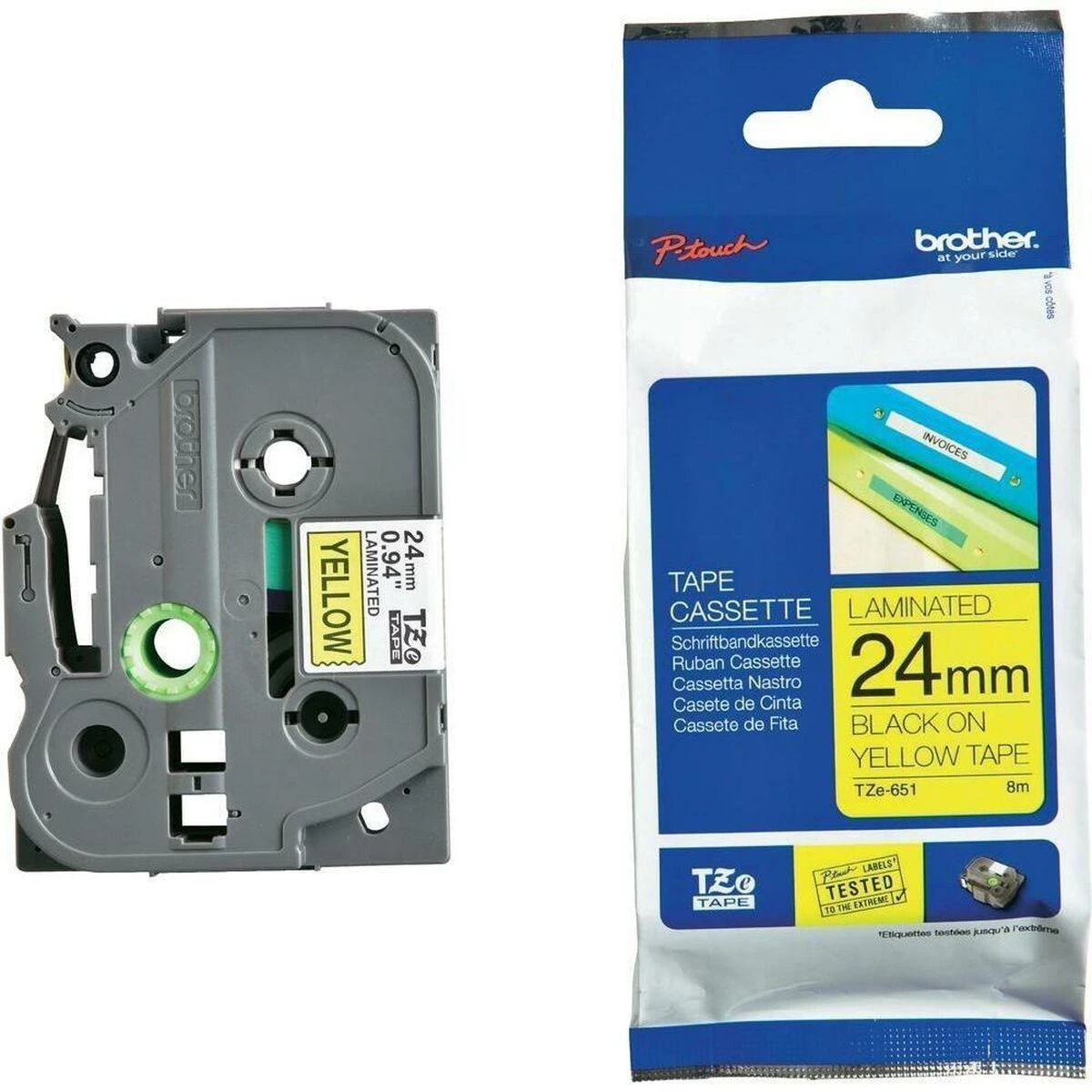 Brother | TZe-651 Laminated Tape | Juodas On Geltona | TZe | 8 m | 2.4 cm