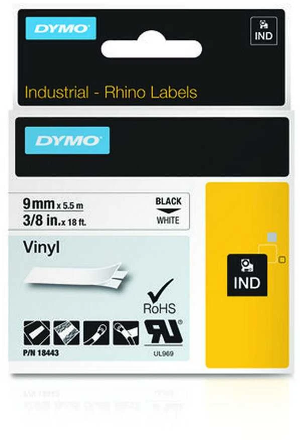 Dymo Vinilinė juostelė RHINO 9MMx5.5M, JUODA/BALTA