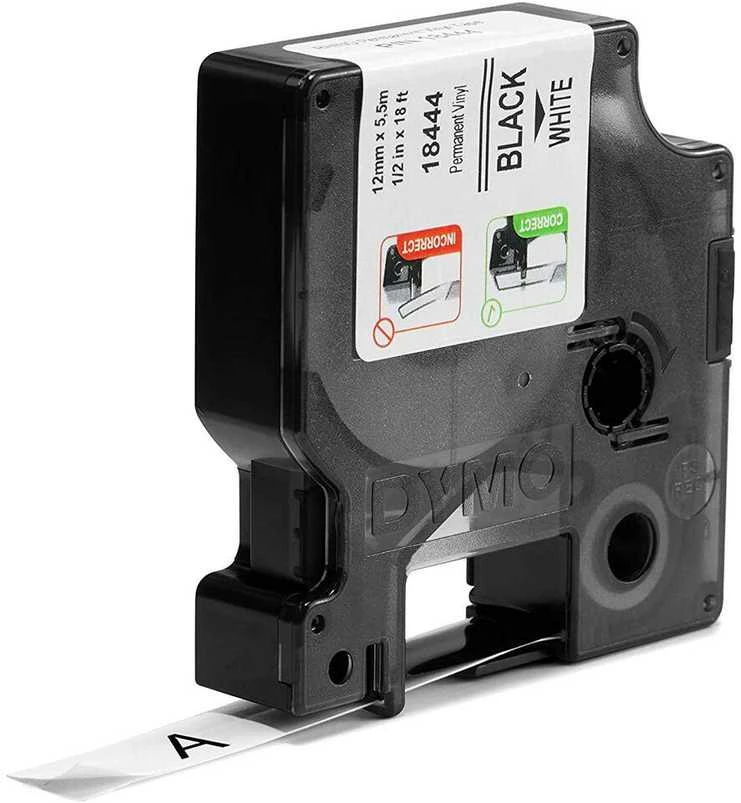 Juostelė DYMO Rhino 12mm x 5.5m, vinilinė, juoda ant balto / S0718600 18444