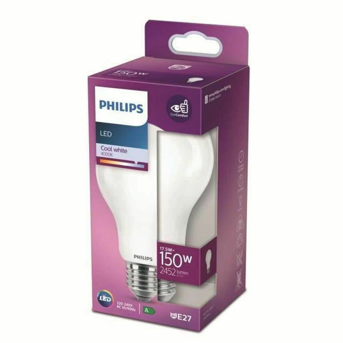 LED lemputė PHILIPS Classic, A67, E27, 17,5W (=150W), 4000K, 2452 lm, šaltai baltos sp.
