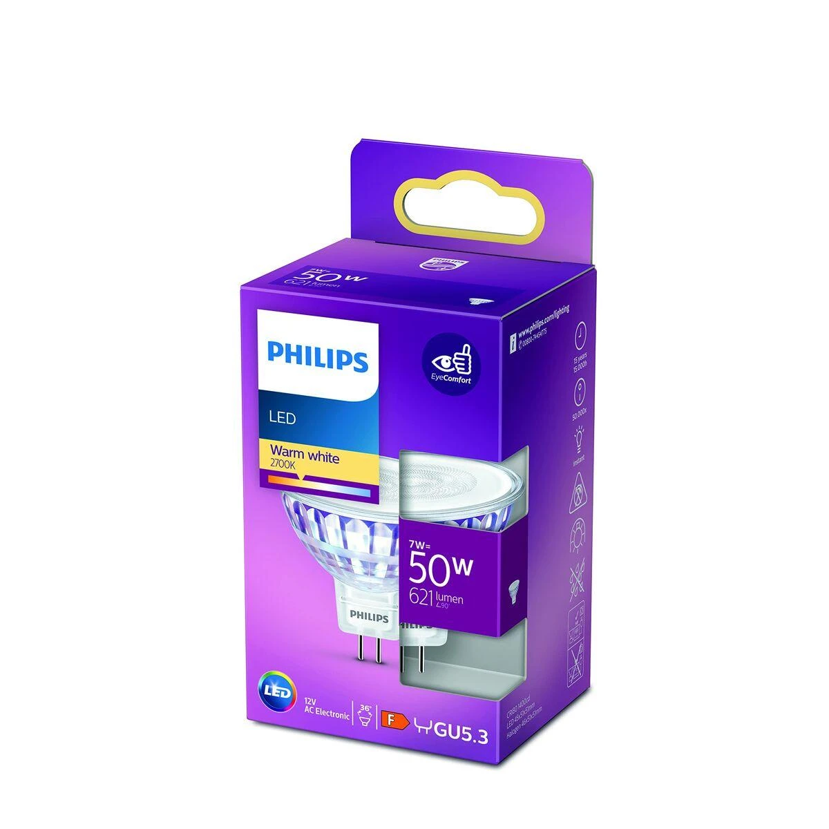 LED lemputė Philips MR16, 36°, 7W, GU5.3, 2700K, 621lm