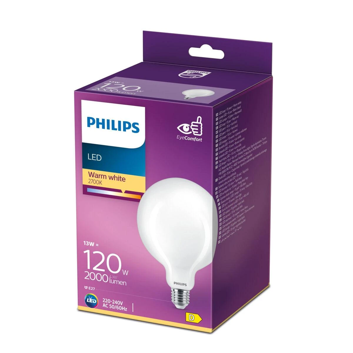 LED lemputė PHILIPS, G120, E27, 13 W, 2000 lm, 2700 K