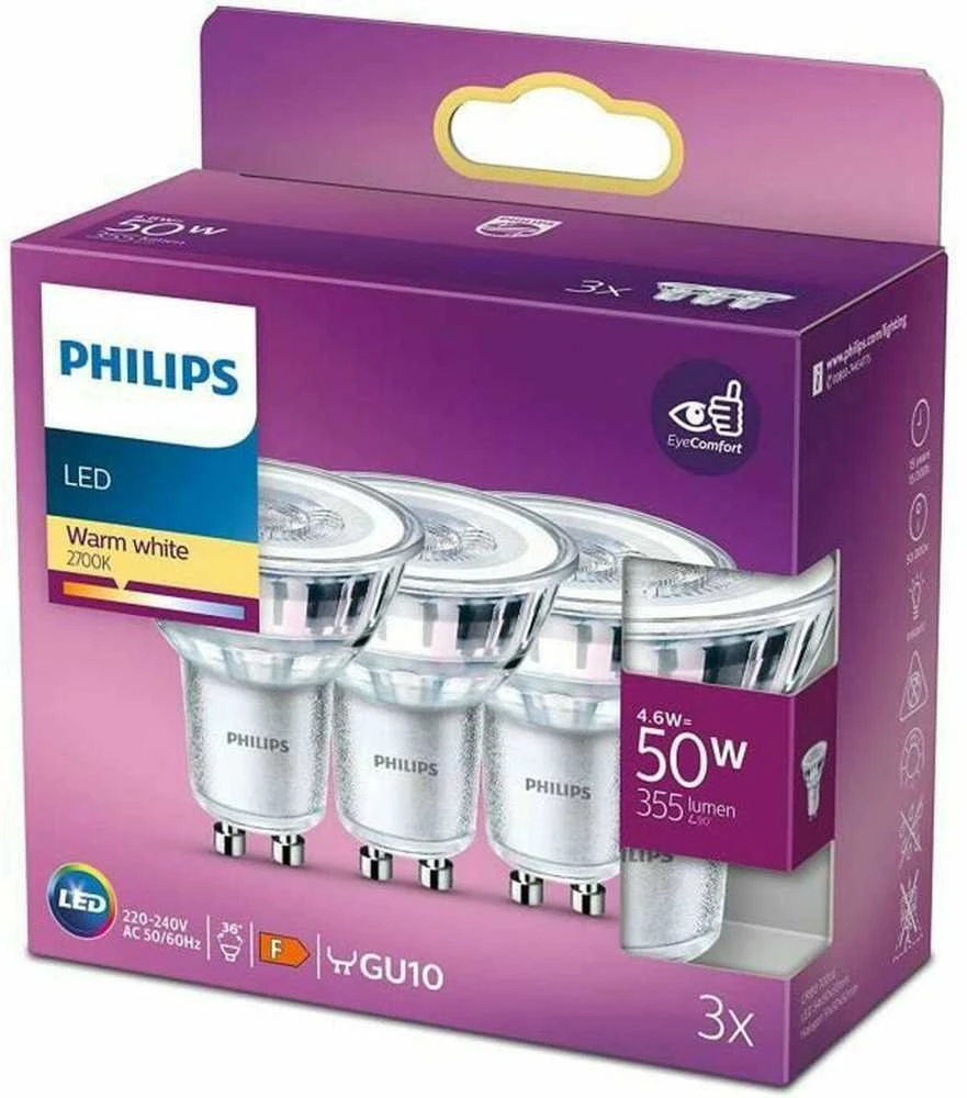 Philips LED Spot GU10 3 pakuotės 4,6W (50W) 2700K 355lm