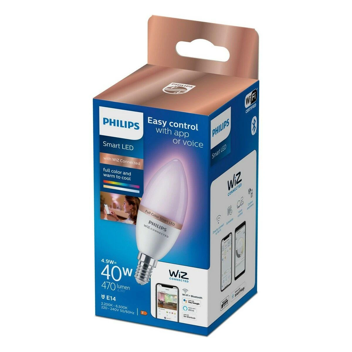 Philips LEMP LED WIFI C37 E14 4.9W 470LM RGBTW