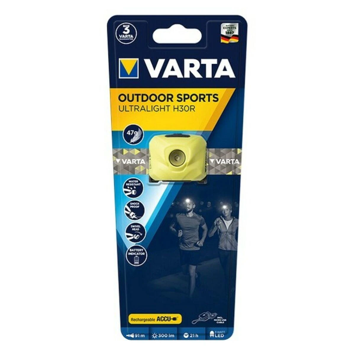 Varta OUTDOOR SPORTS ULTRALIGHT H30R Ant galvos tvirtinamas žibintuvėlis Gelsvai žalsva spalva LED
