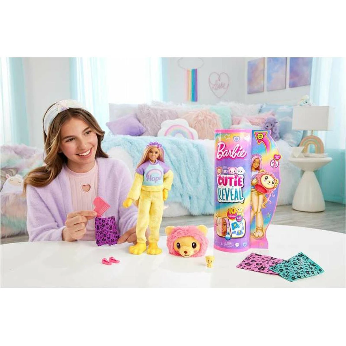 BARBIE „Cutie Reveal“ rinkinys, marškinėlių serija – liūtė