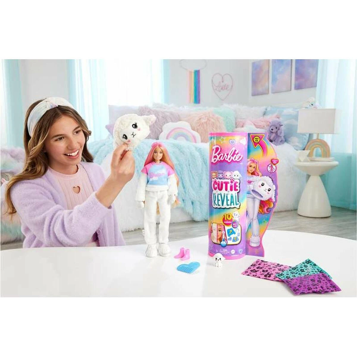 BARBIE „Cutie Reveal“ rinkinys, marškinėlių serija – ėriukė