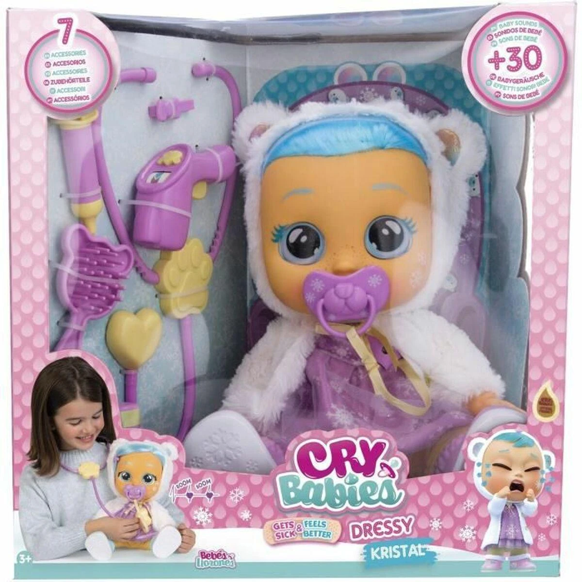Lėlė kūdikis su priedais Tm Toys Cry Babies Kristal Gets Sick & Feels Better