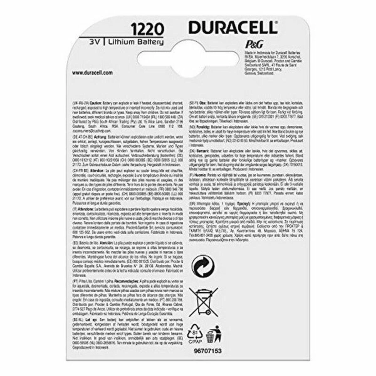 Duracell CR1220 3V Vienkartinė baterija Litis