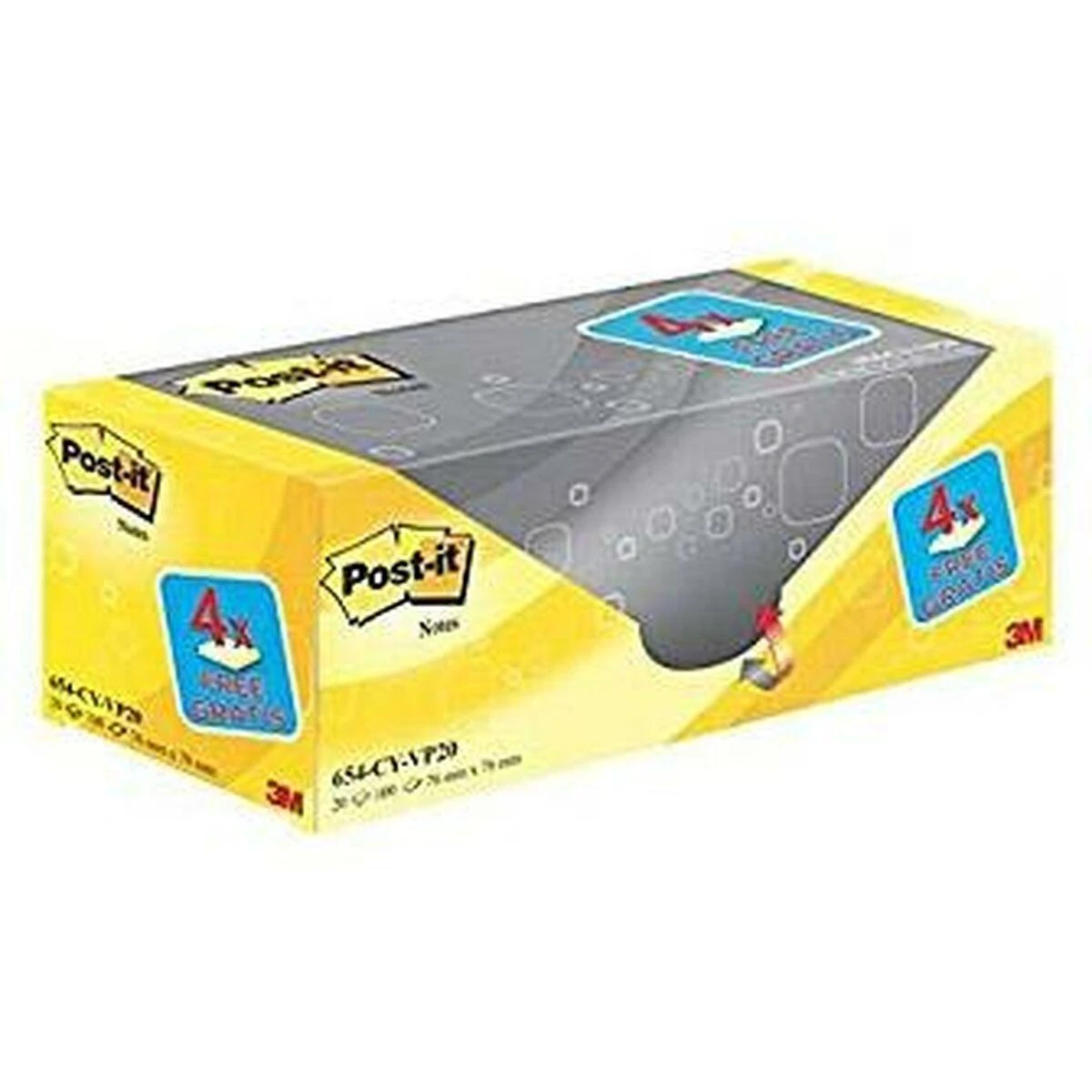 Post-it 3M 654Y-20 lipnus lapelis Kvadratas Geltona 100 lapai