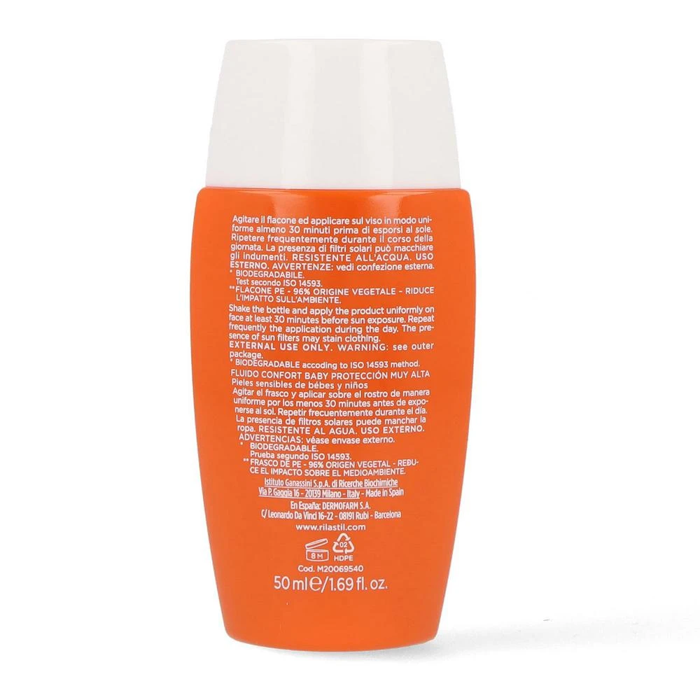 plonos tekstūros veido ir akių apsauginis kremas nuo saulės "Rilastil Sun System Baby Comfort Fluid Spf50+" 50ml